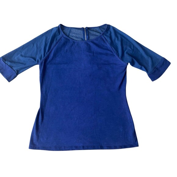 Express Women’s Medium Blue 3/4 Length Sleeve Sheer Zipper Stretch Top Blouse - Picture 3 of 7